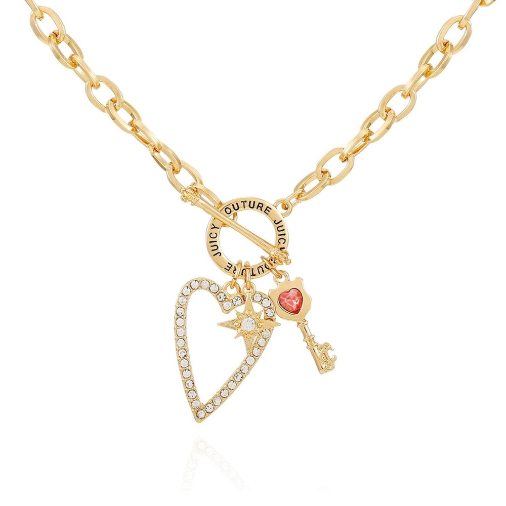 Juicy Couture Gold and Red Heart Key Necklace